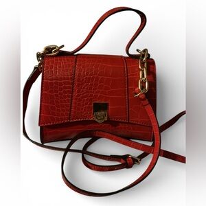 Aldo Crimson Croc-Embossed Crossbody Leather with Gold Accents